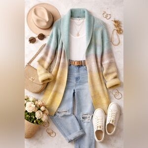 Pilcro Cotton Multicolor Open-Front Cardigan